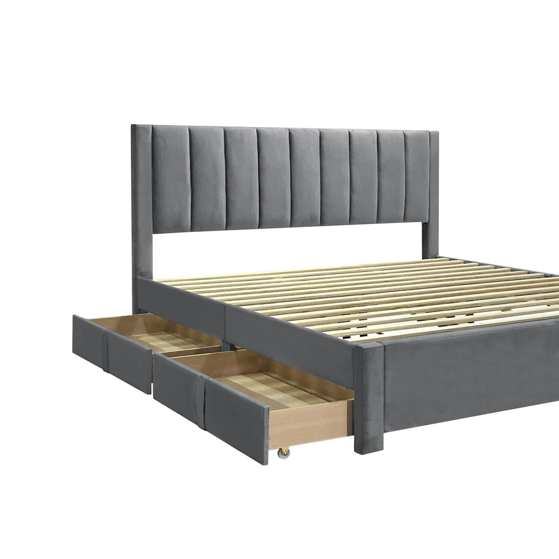 Columbia Super King Fabric Bed Frame with 4 Drawers - Grey