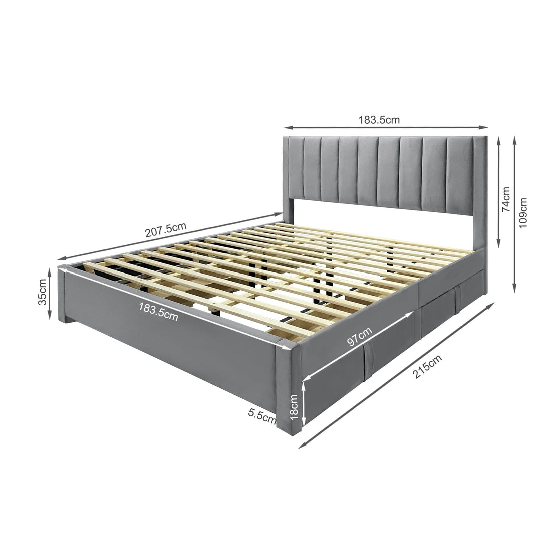 Columbia Super King Fabric Bed Frame with 4 Drawers - Grey