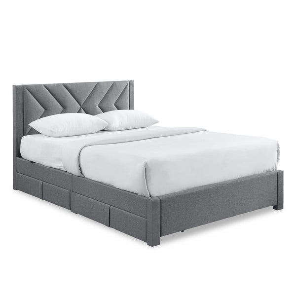 Haydon Double Fabric Bed Frame with 4 Drawers - Light Grey