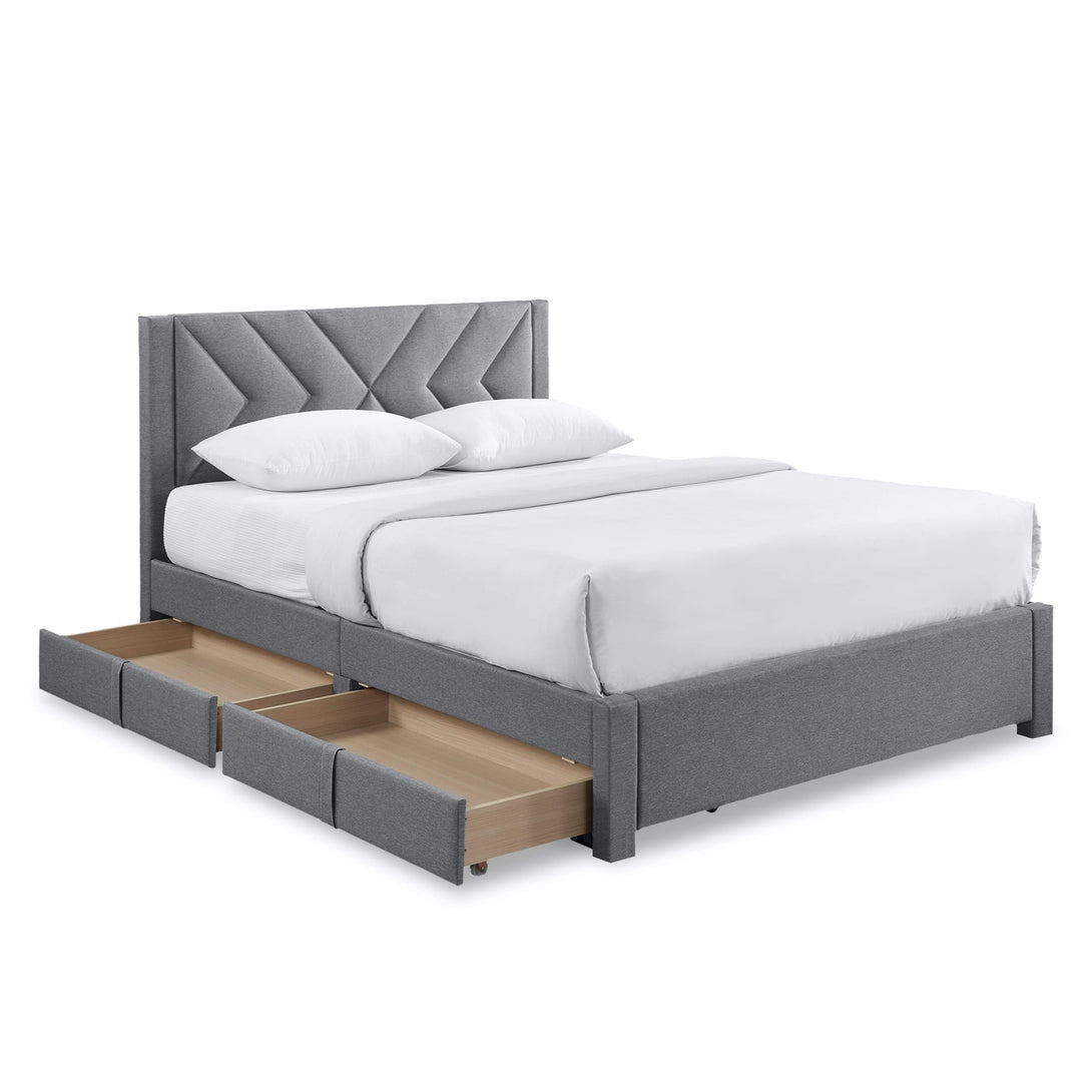 Haydon Double Fabric Bed Frame with 4 Drawers - Light Grey