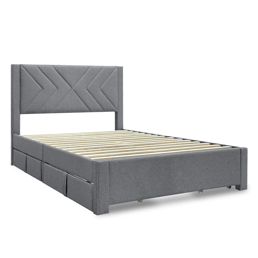 Haydon Double Fabric Bed Frame with 4 Drawers - Light Grey