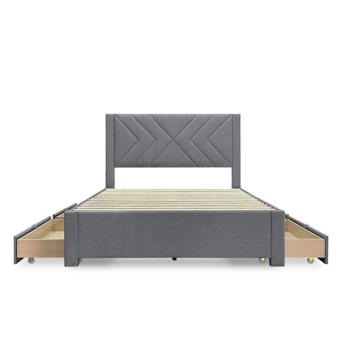 Haydon Double Fabric Bed Frame with 4 Drawers - Light Grey