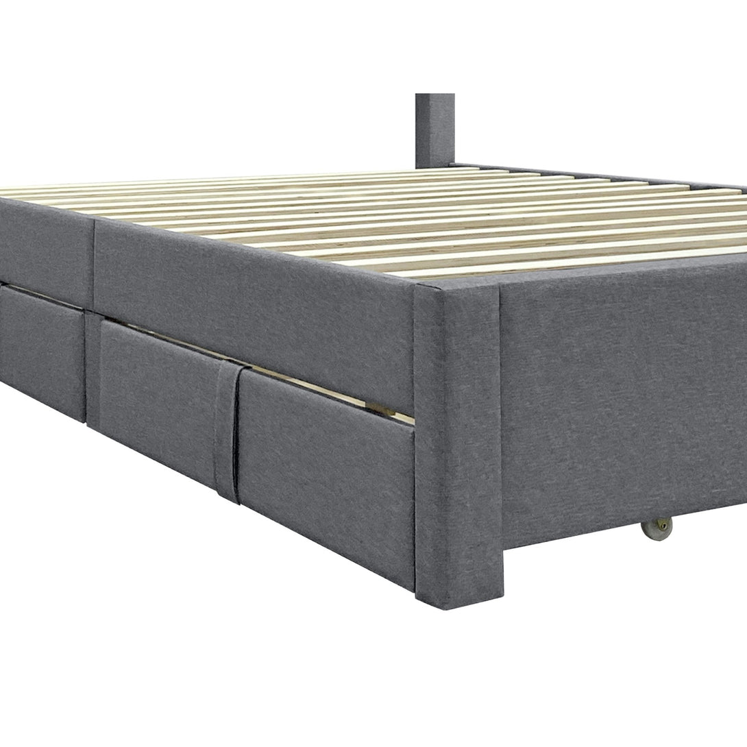 Haydon Double Fabric Bed Frame with 4 Drawers - Light Grey