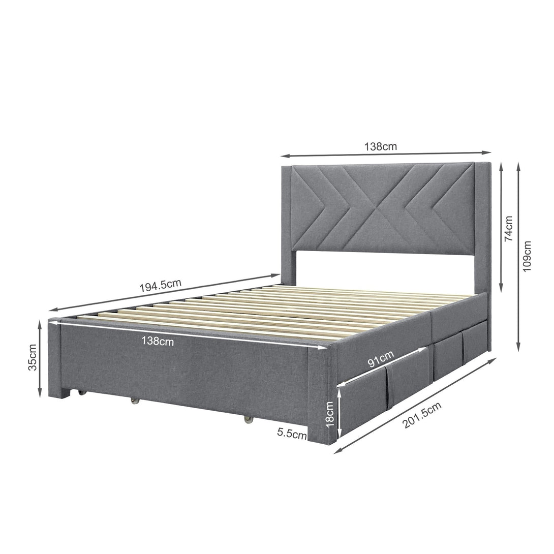 Haydon Double Fabric Bed Frame with 4 Drawers - Light Grey