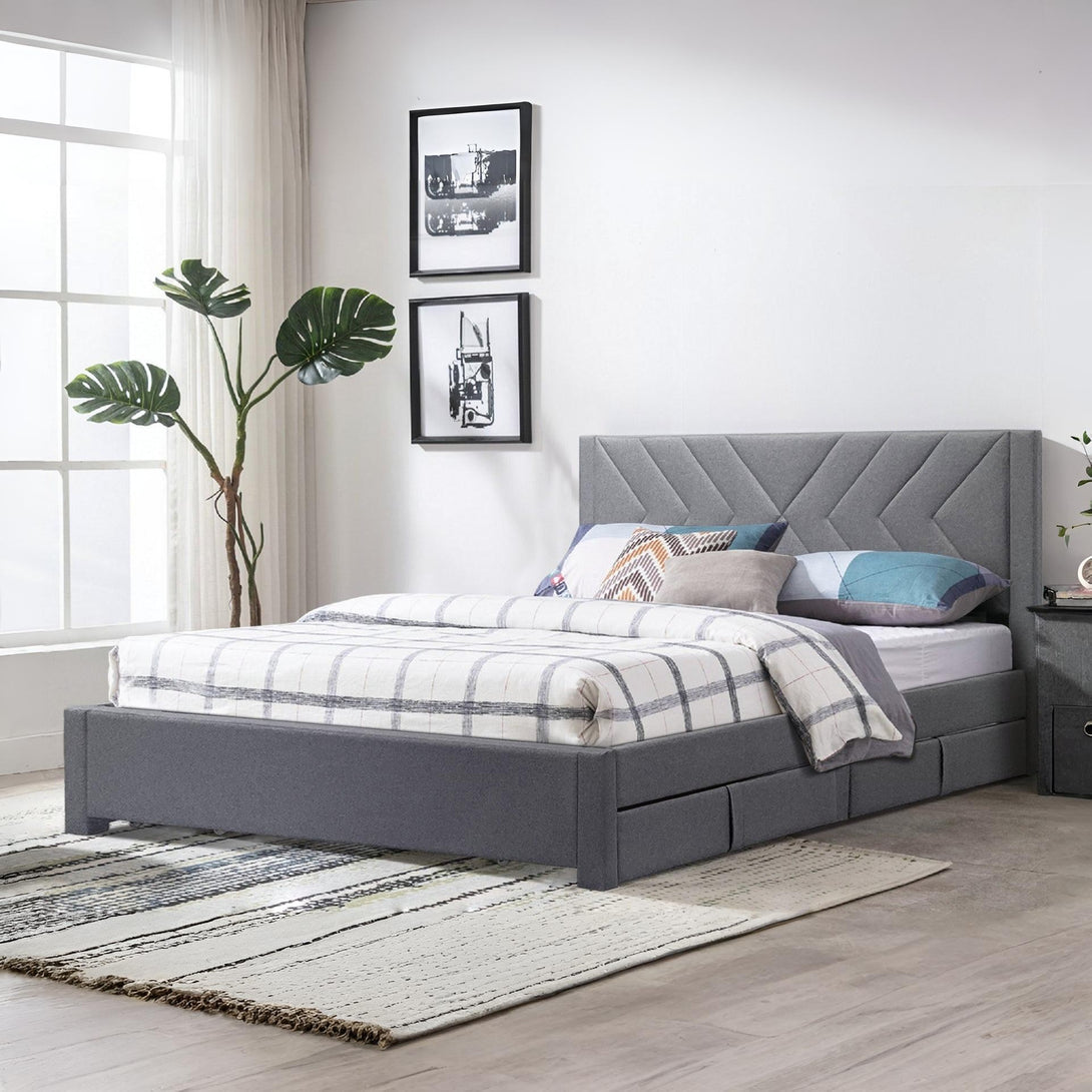Haydon Super King Fabric Bed Frame with 4 Drawers - Light Grey