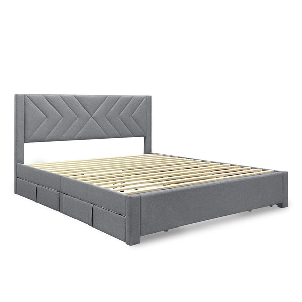Haydon Super King Fabric Bed Frame with 4 Drawers - Light Grey