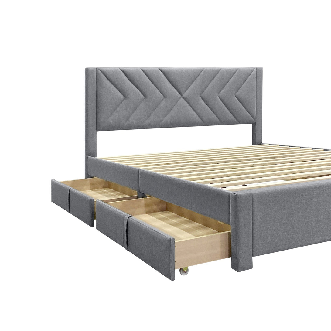 Haydon Super King Fabric Bed Frame with 4 Drawers - Light Grey