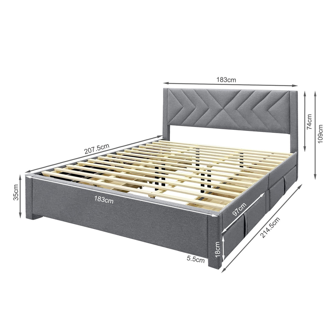 Haydon Super King Fabric Bed Frame with 4 Drawers - Light Grey