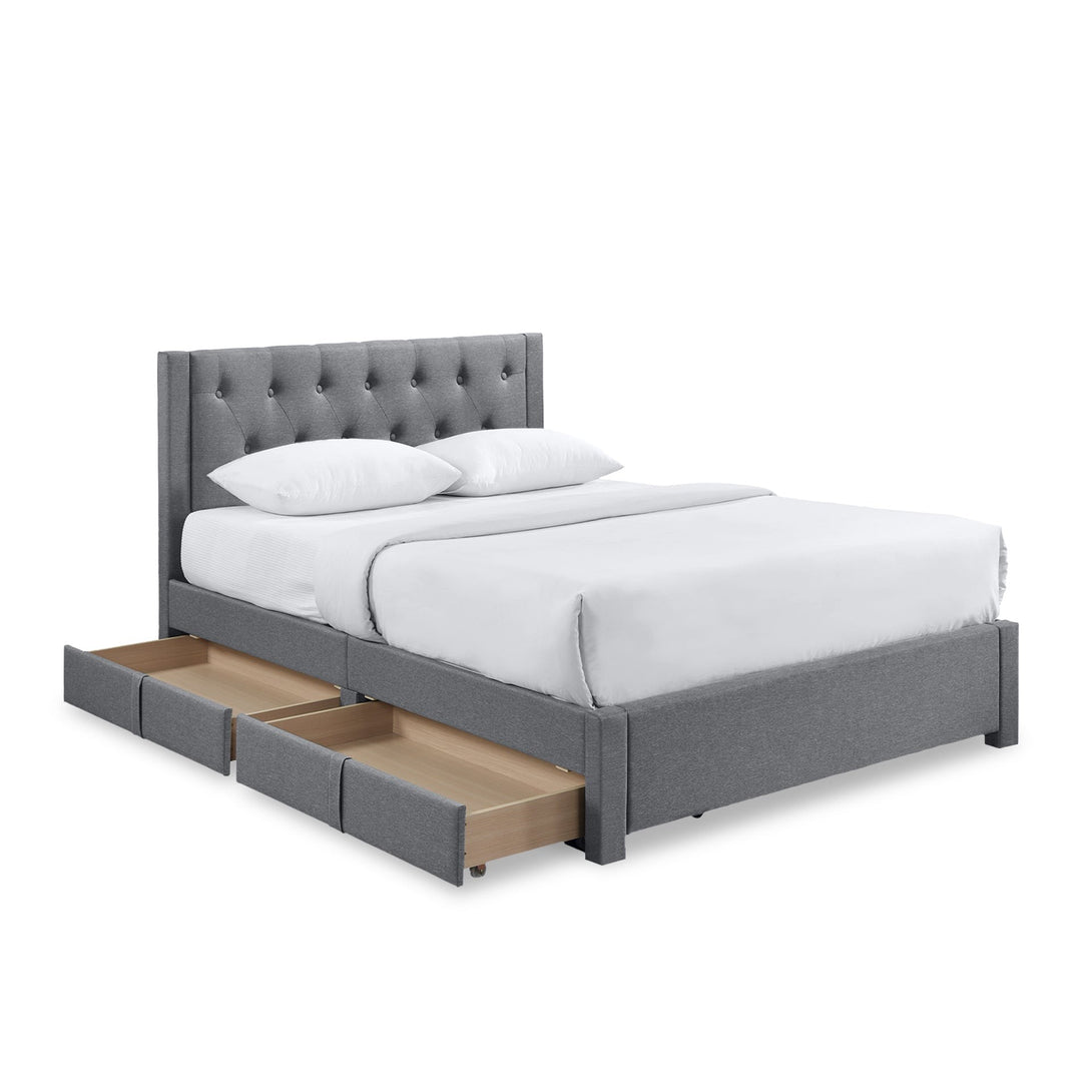 Thornton Double Fabric Bed Frame with 4 Drawers - Light Grey