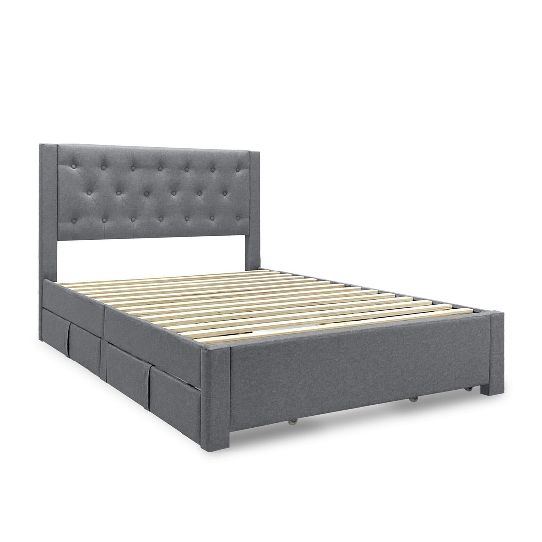 Thornton Double Fabric Bed Frame with 4 Drawers - Light Grey