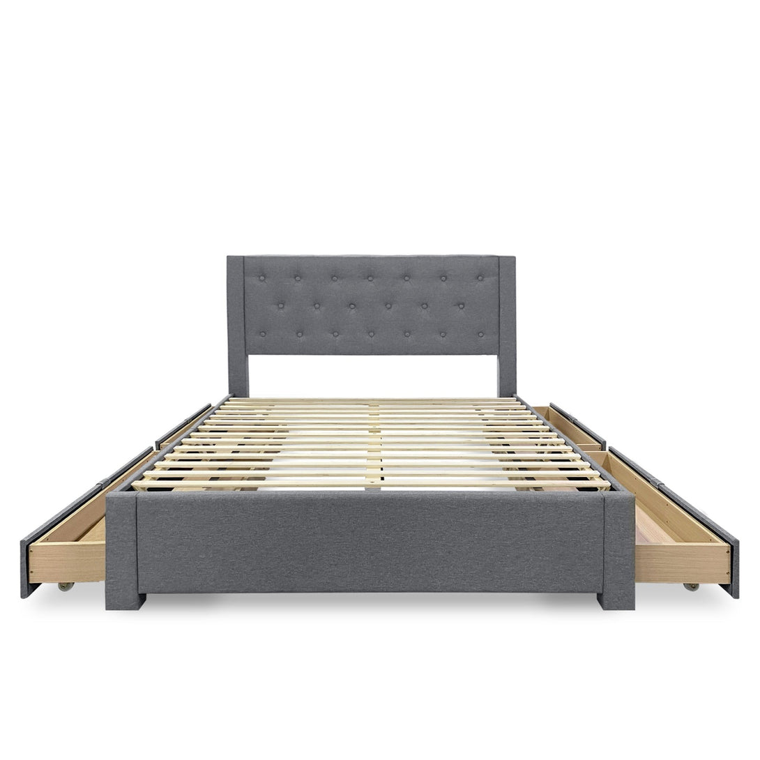 Thornton Double Fabric Bed Frame with 4 Drawers - Light Grey