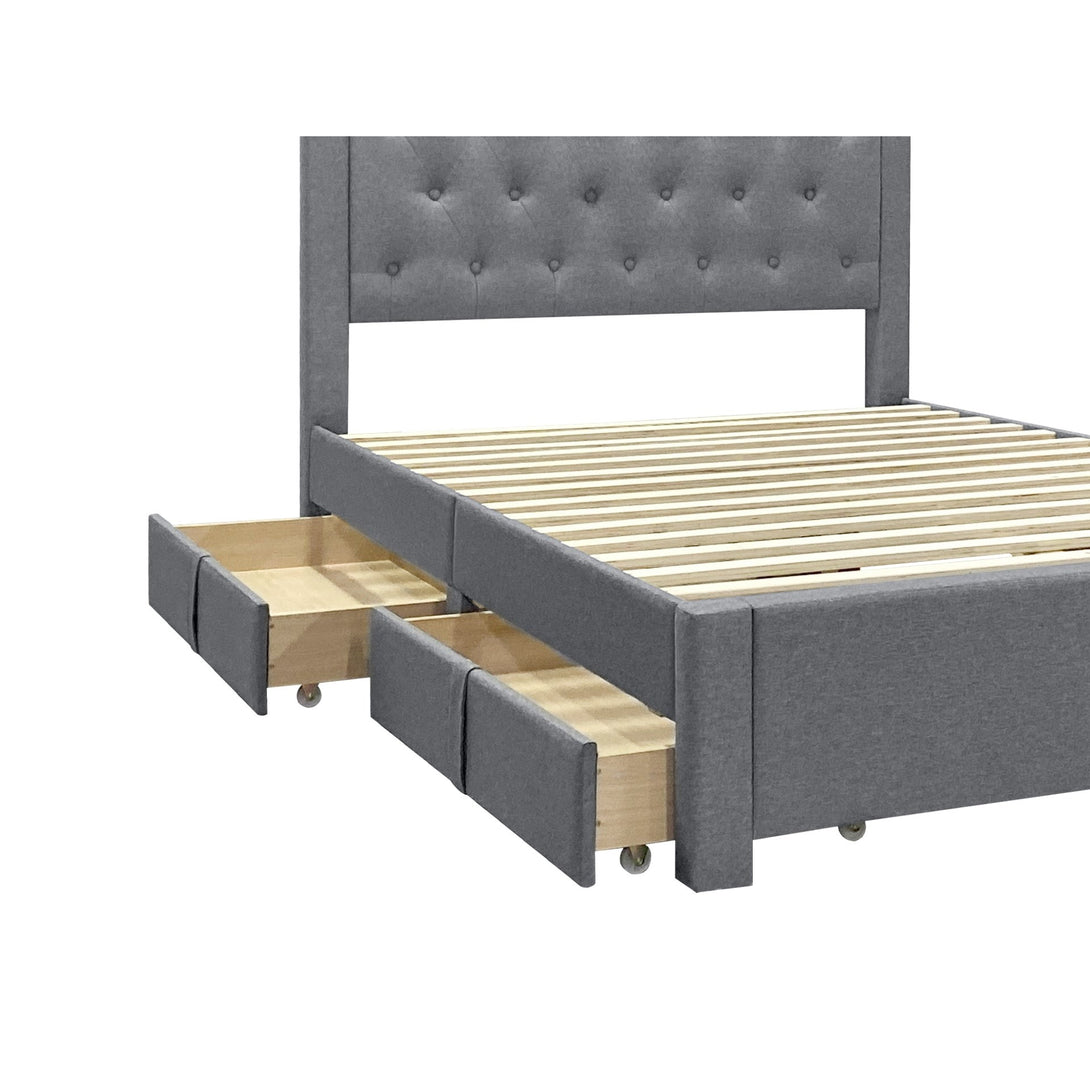 Thornton Double Fabric Bed Frame with 4 Drawers - Light Grey