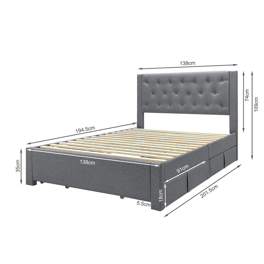 Thornton Double Fabric Bed Frame with 4 Drawers - Light Grey