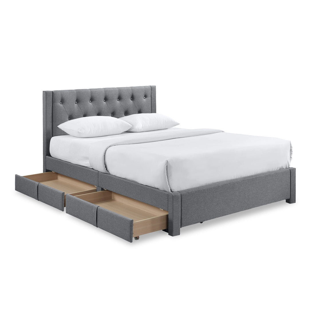 Thornton Queen Fabric Bed Frame with 4 Drawers - Light Grey