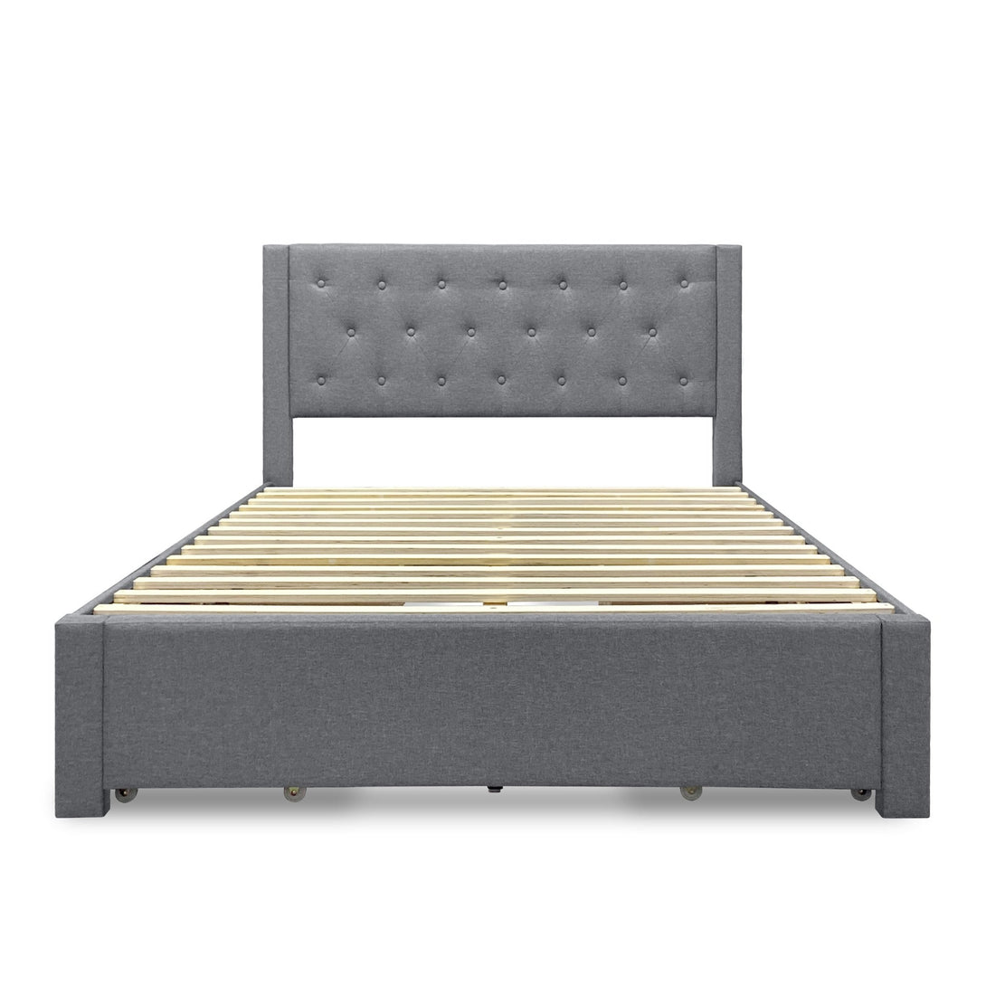 Thornton Queen Fabric Bed Frame with 4 Drawers - Light Grey