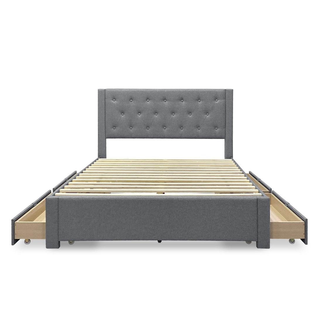 Thornton Queen Fabric Bed Frame with 4 Drawers - Light Grey
