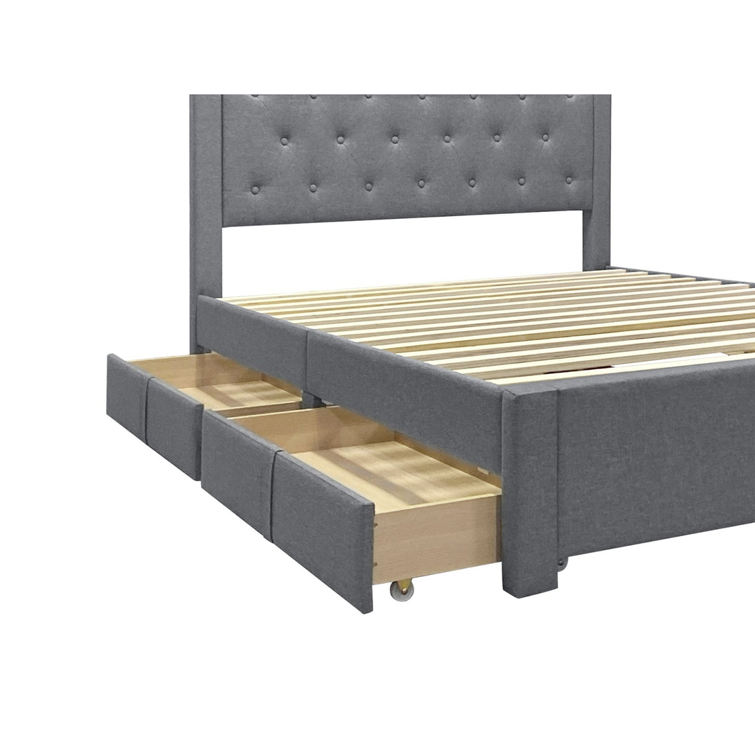 Thornton Queen Fabric Bed Frame with 4 Drawers - Light Grey