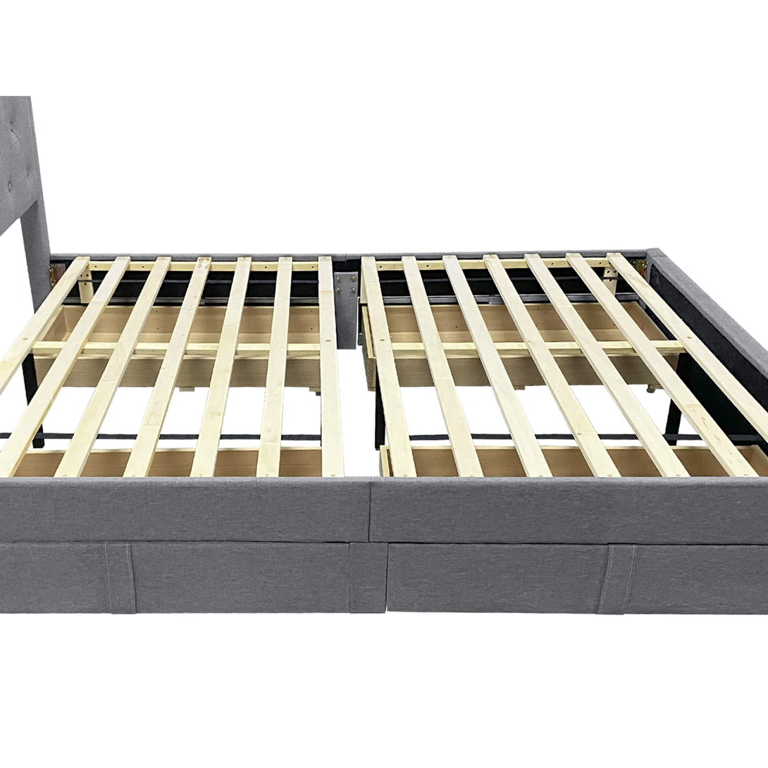 Thornton Queen Fabric Bed Frame with 4 Drawers - Light Grey
