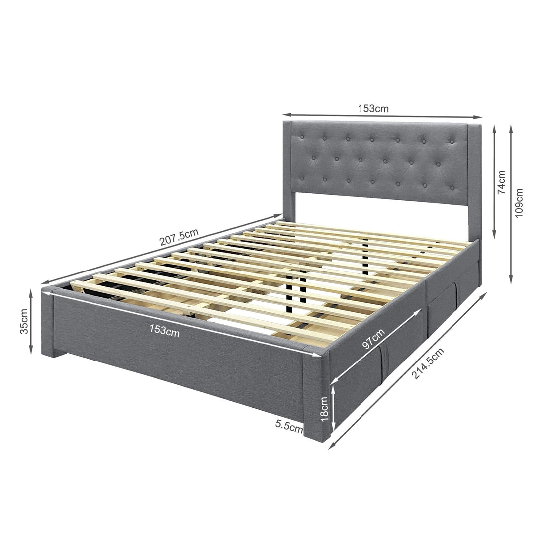 Thornton Queen Fabric Bed Frame with 4 Drawers - Light Grey