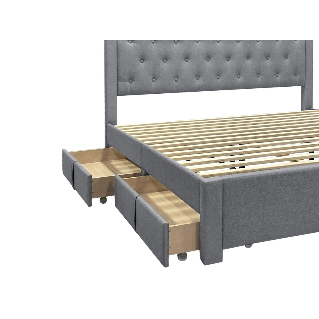 Thornton Super King Fabric Bed Frame with 4 Drawers - Light Grey