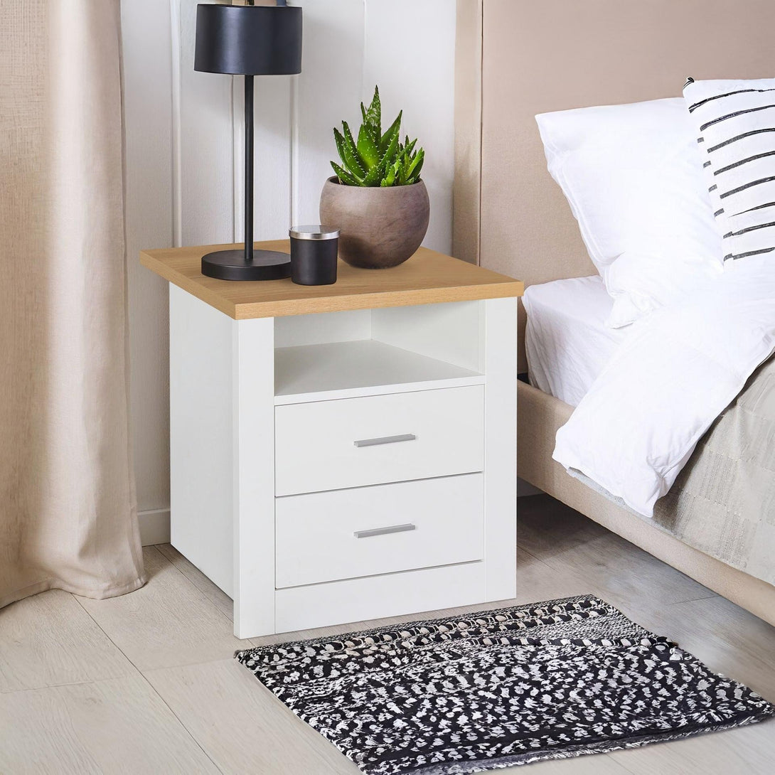 Mateo Wooden Bedside Table - White + Oak