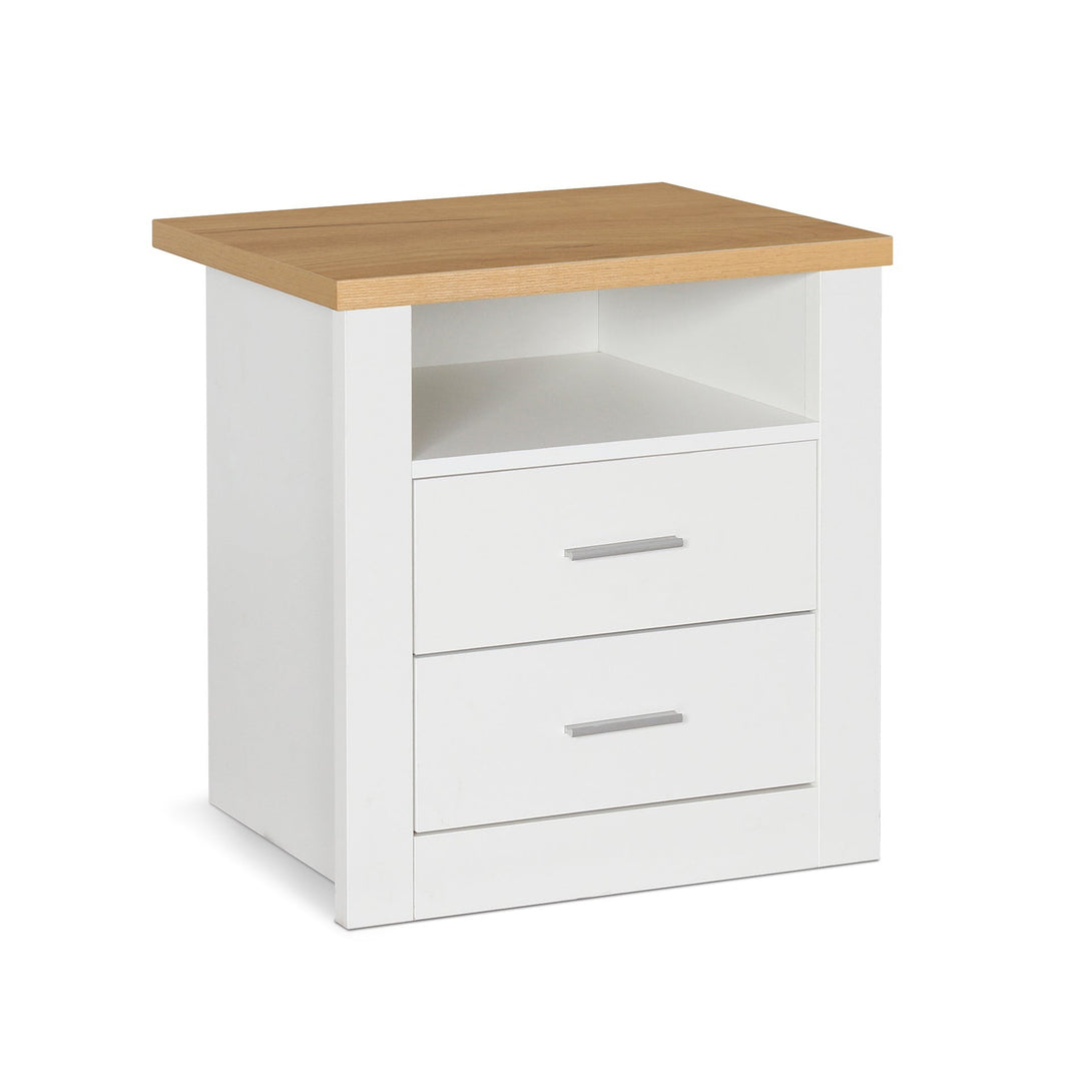 Mateo Wooden Bedside Table - White + Oak
