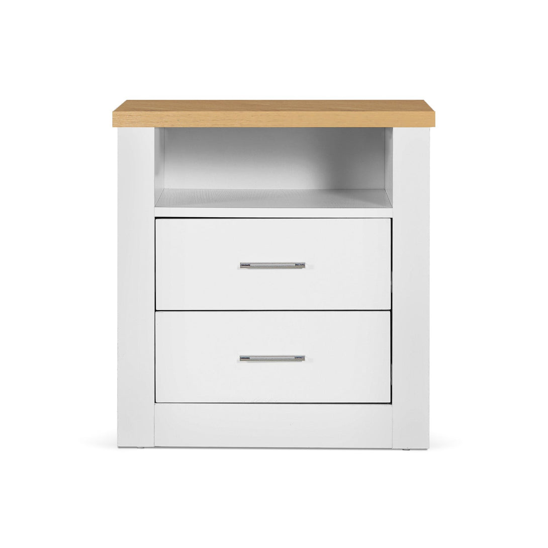 Mateo Wooden Bedside Table - White + Oak