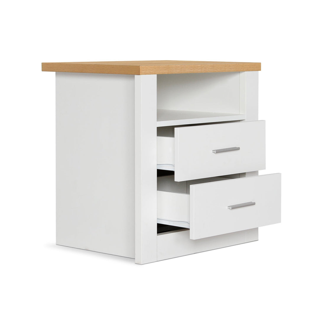 Mateo Wooden Bedside Table - White + Oak