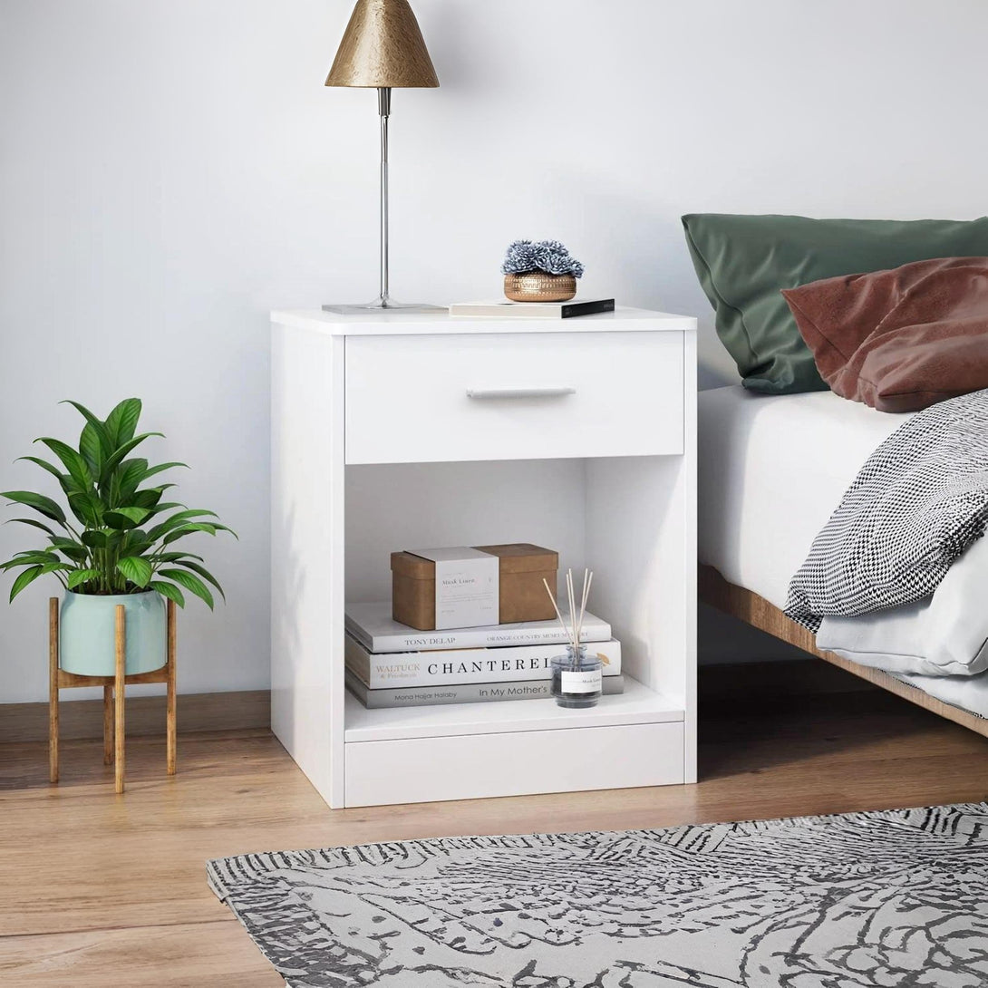 Clayton Bedside Table with 1 Drawer - White