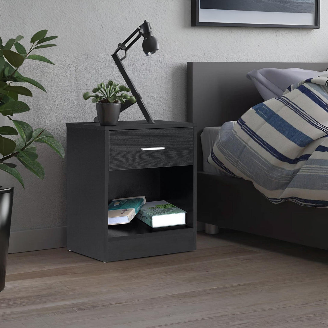 Clayton Bedside Table with 1 Drawer - Black