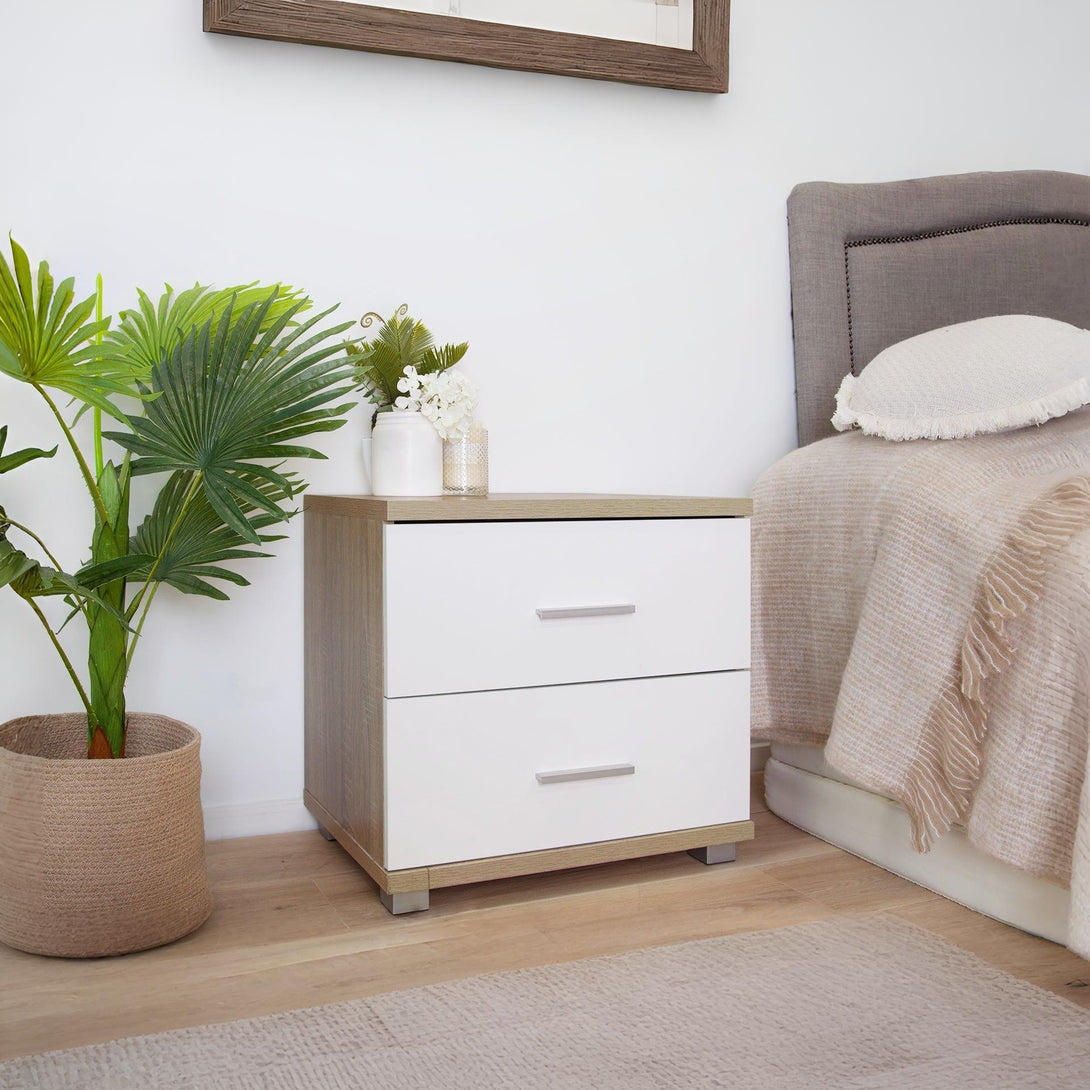 Bram Bedside Table - Oak + White