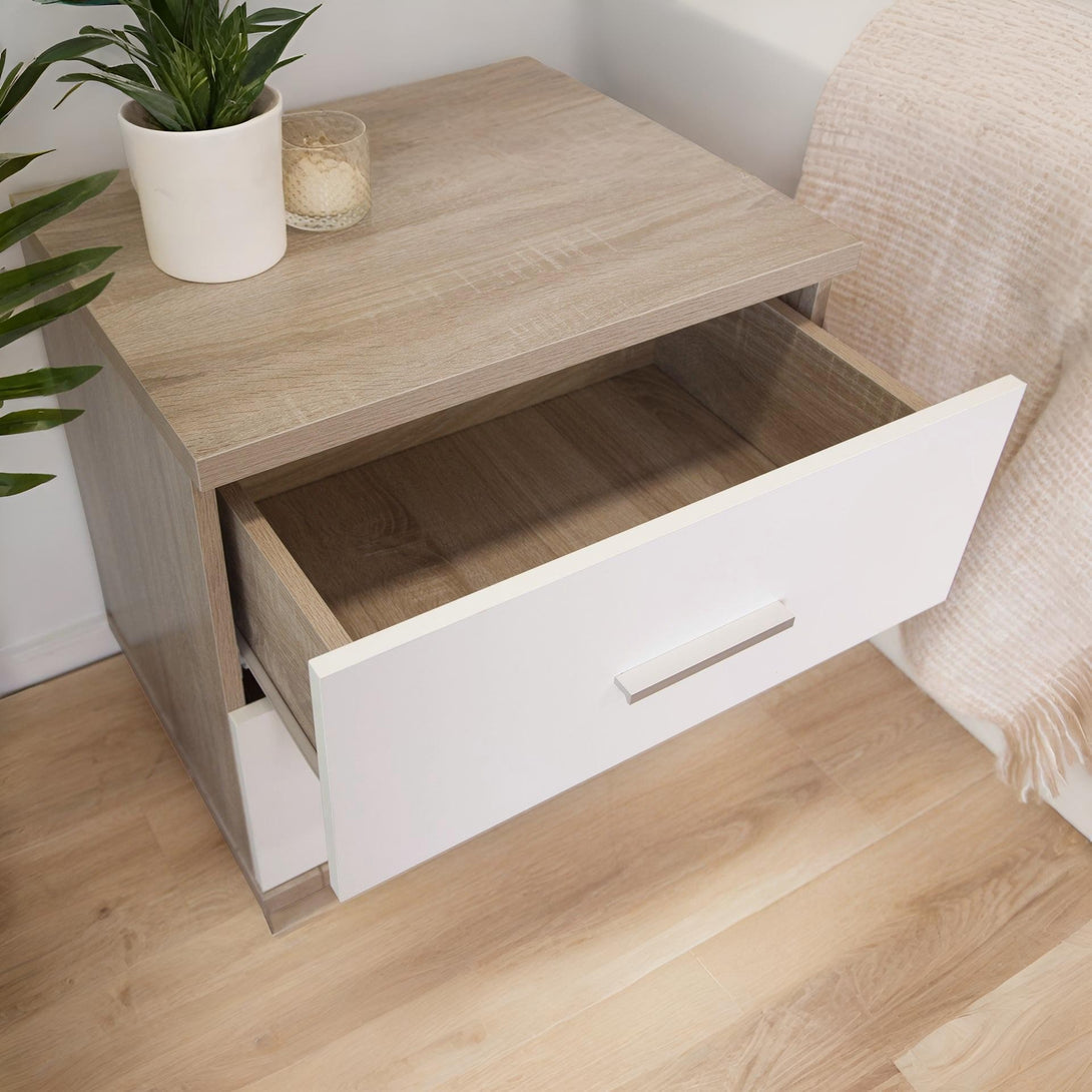Bram Bedside Table - Oak + White