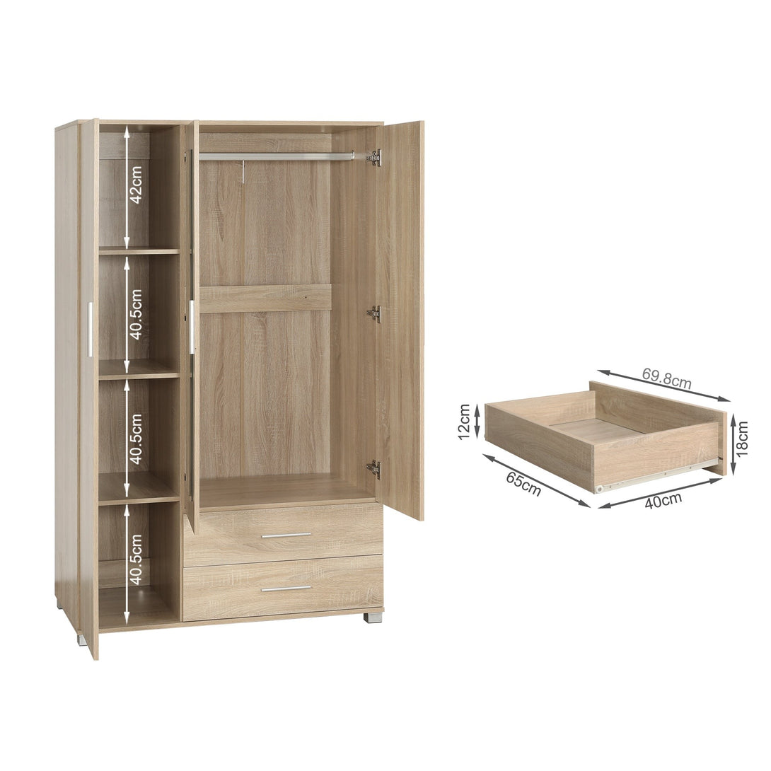 Bram 3 Door Wardrobe Cabinet with Mirror - Oak