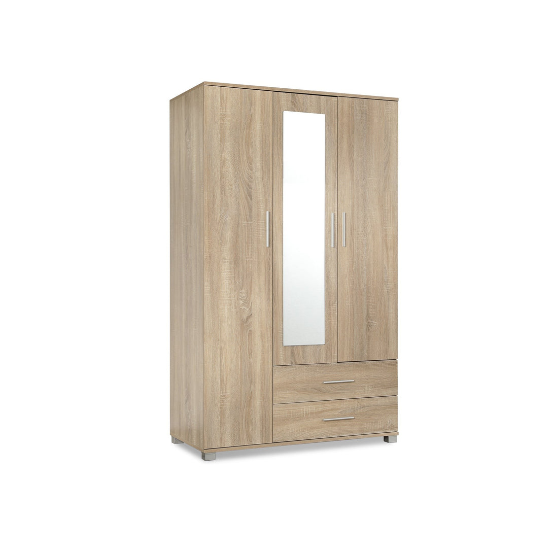 Bram 3 Door Wardrobe Cabinet with Mirror - Oak