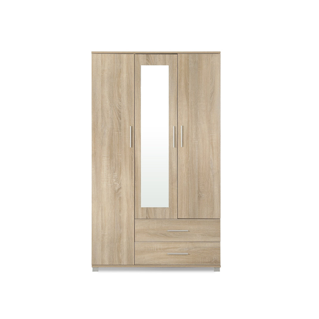 Bram 3 Door Wardrobe Cabinet with Mirror - Oak