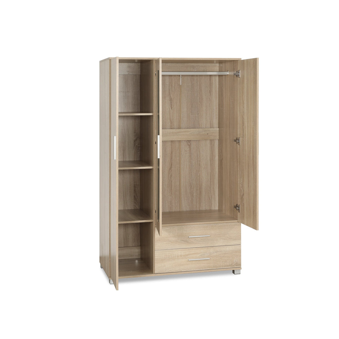 Bram 3 Door Wardrobe Cabinet with Mirror - Oak