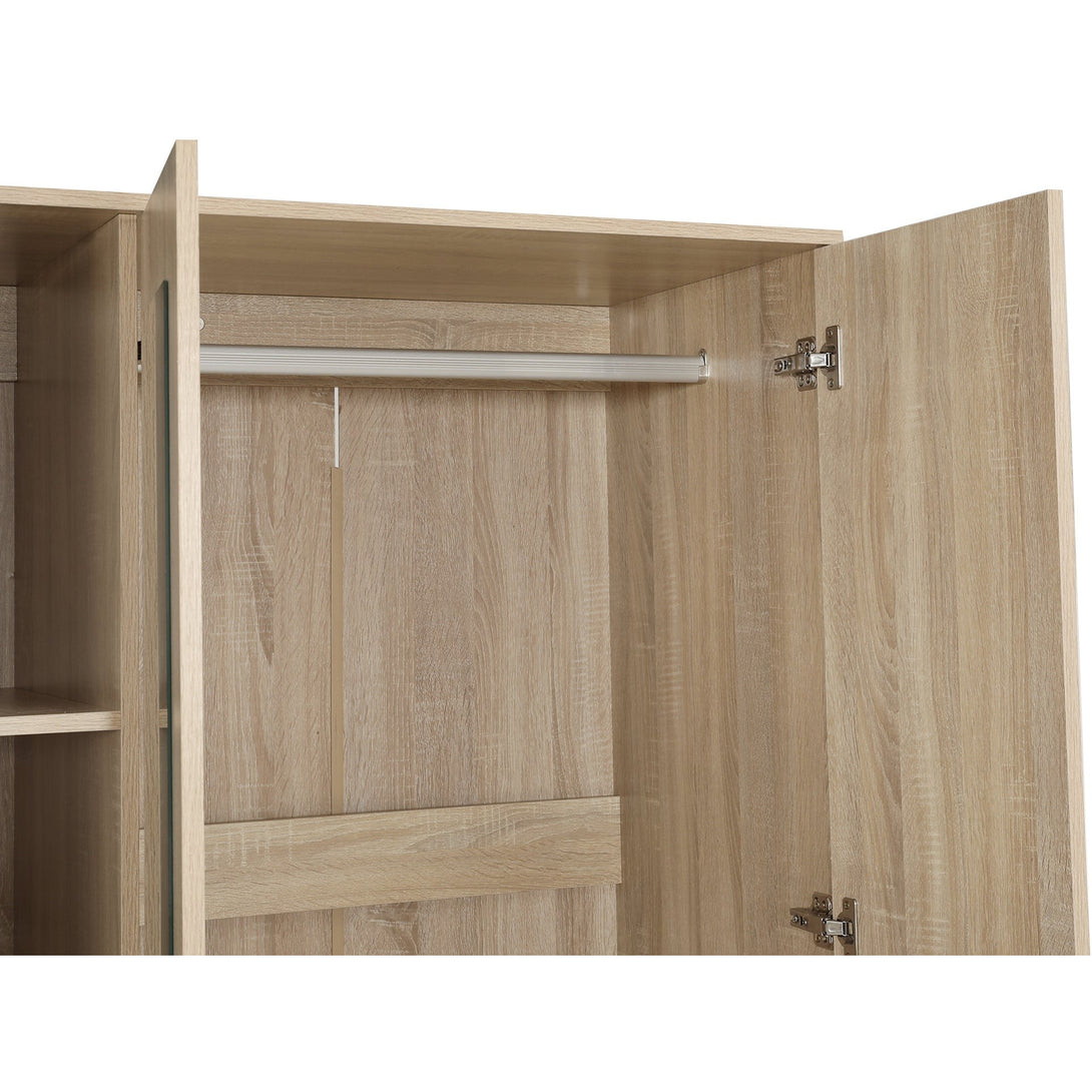 Bram 3 Door Wardrobe Cabinet with Mirror - Oak