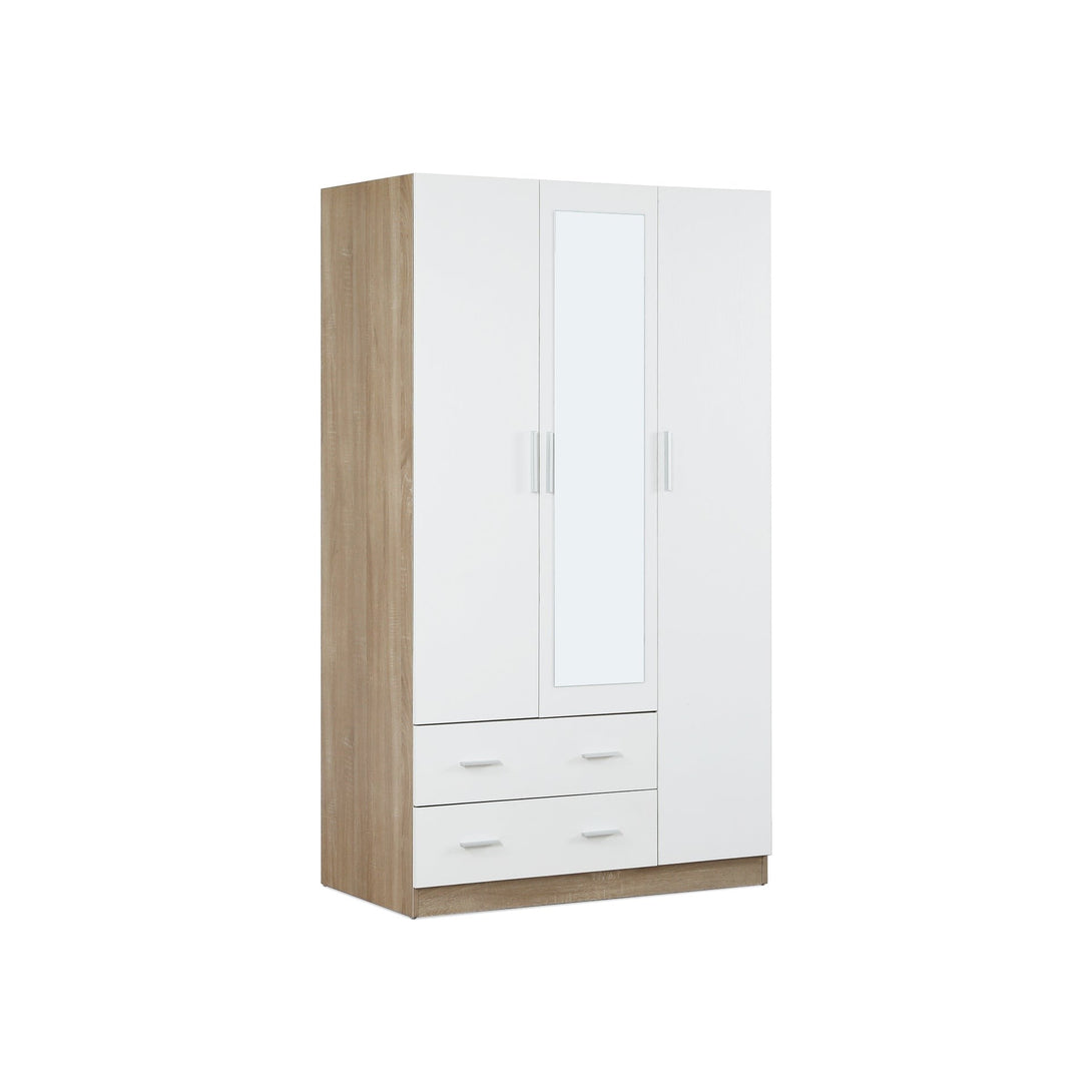 Bram 3 Door Wardrobe Cabinet with Mirror - Oak + White