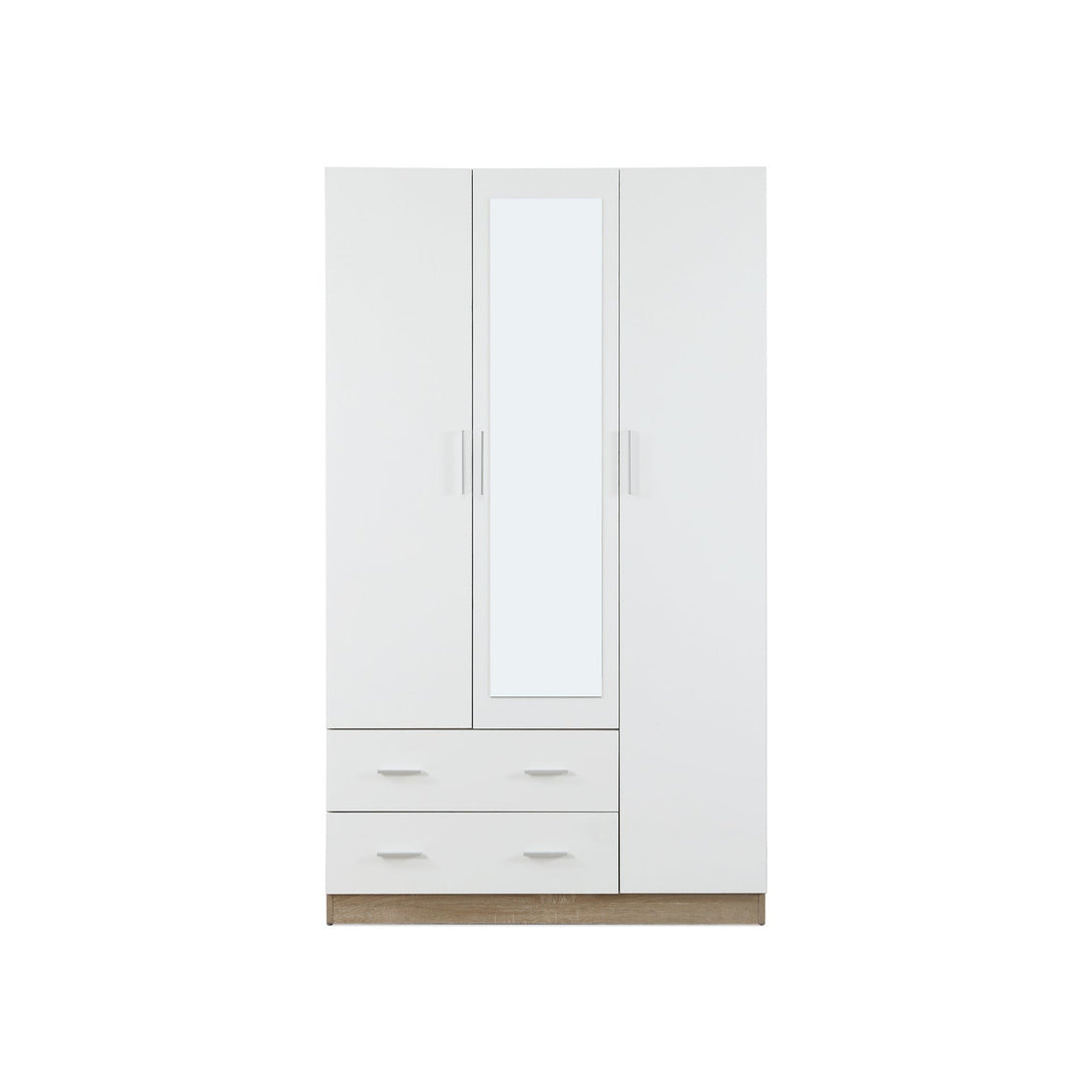 Bram 3 Door Wardrobe Cabinet with Mirror - Oak + White