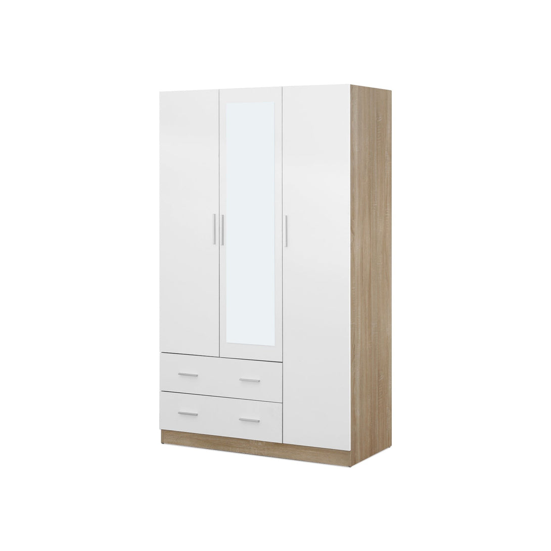 Bram 3 Door Wardrobe Cabinet with Mirror - Oak + White