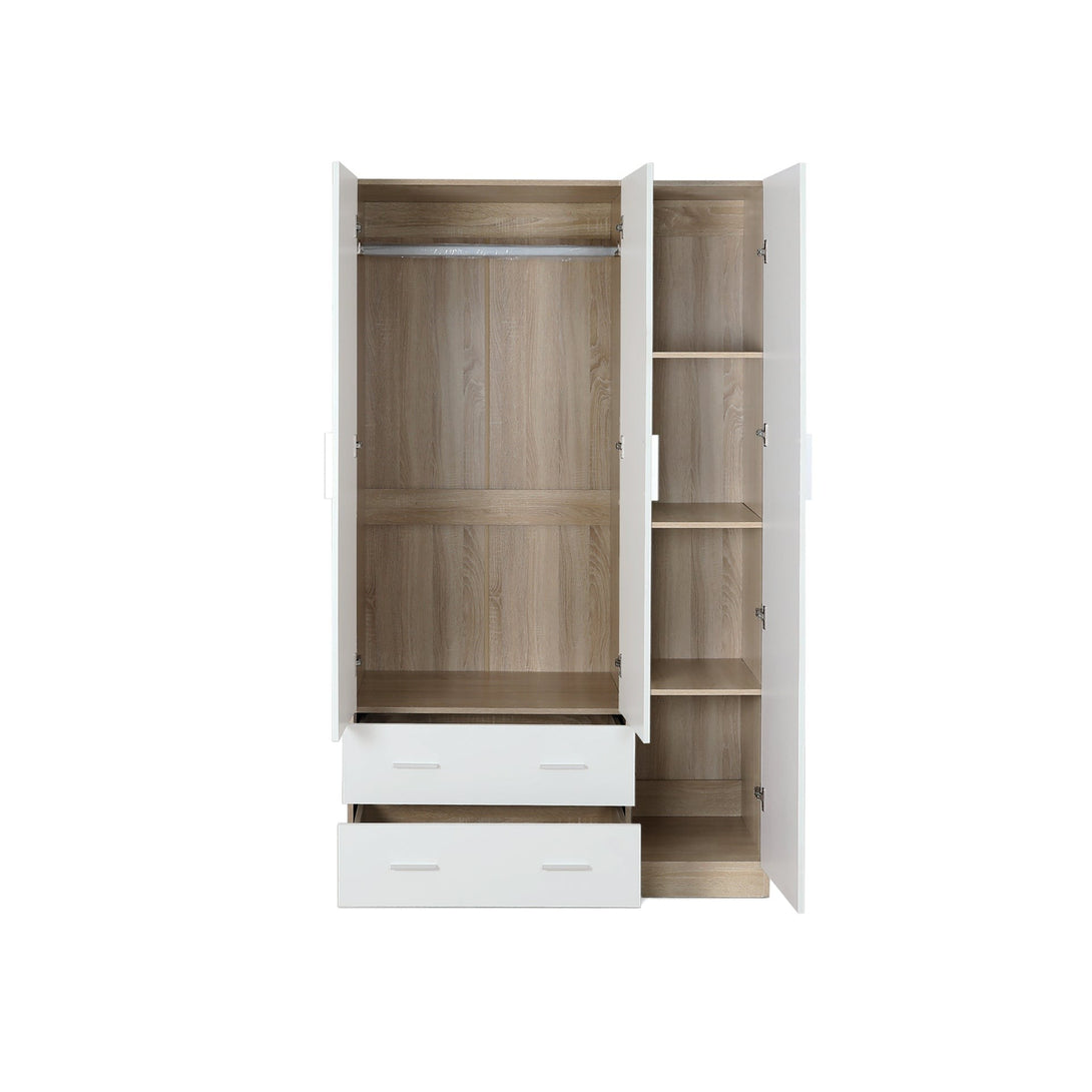 Bram 3 Door Wardrobe Cabinet with Mirror - Oak + White