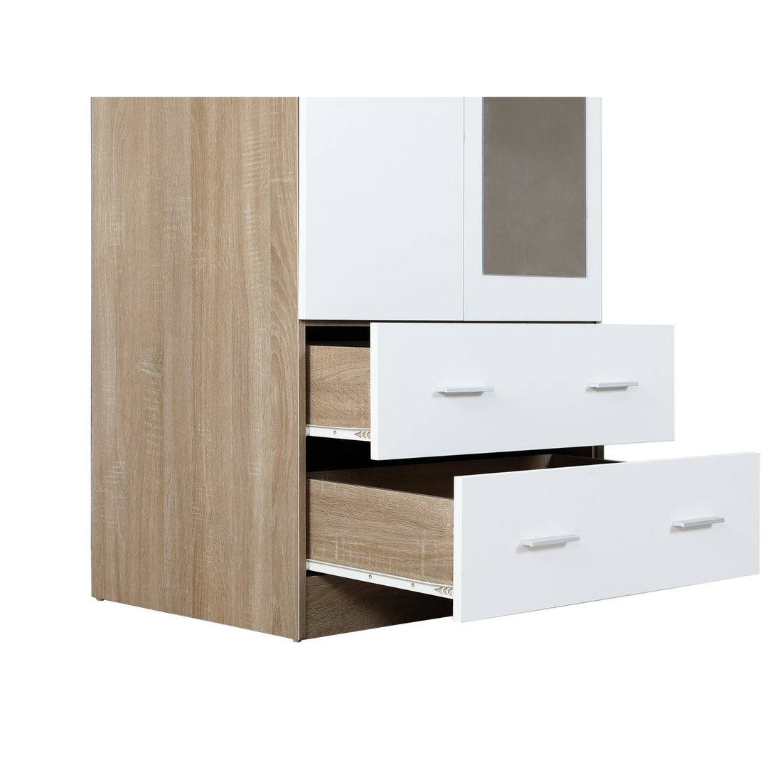 Bram 3 Door Wardrobe Cabinet with Mirror - Oak + White