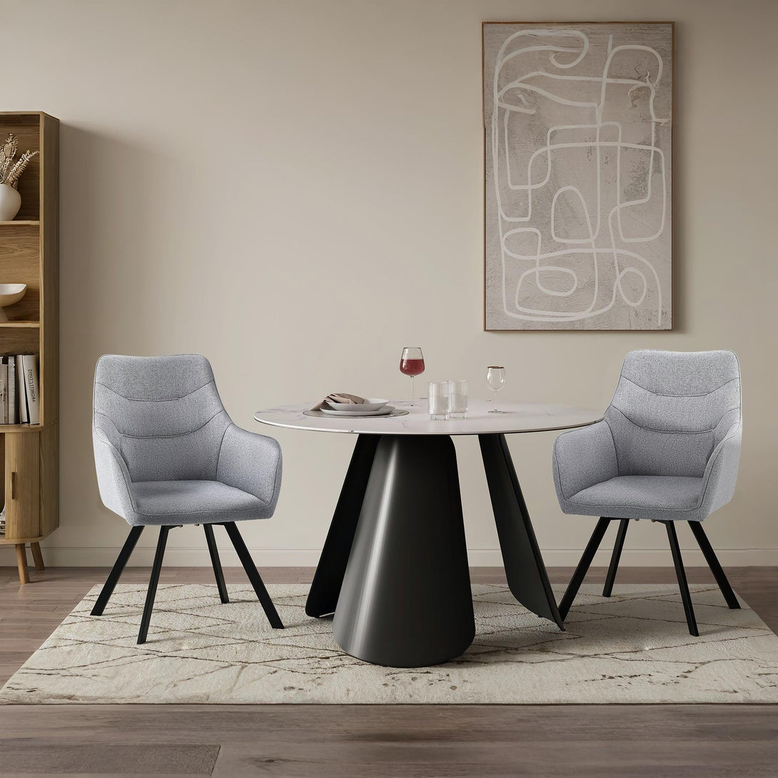 Malaya Swivel Dining Chair - Set of 2 - Bluish Grey + Black