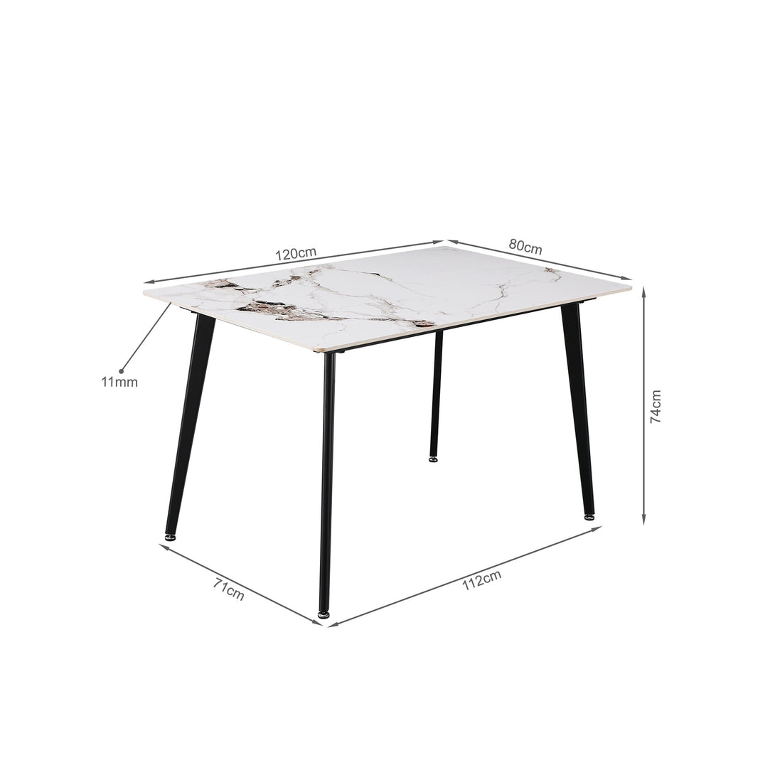 Glenn Rectangular Ceramic Top Dining Table 120 x 80cm - White + Black