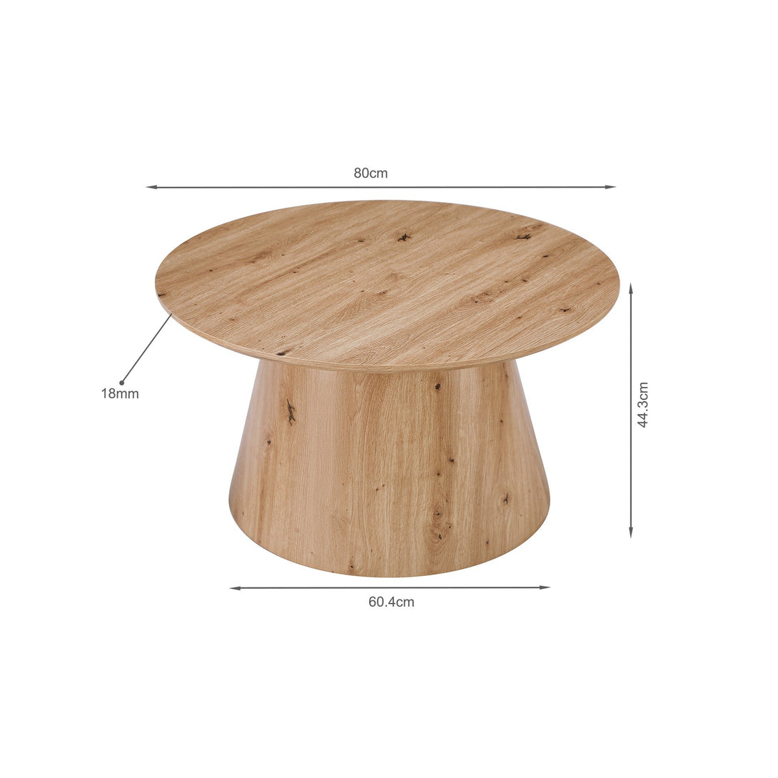 Jordan Round Coffee Table 80cm - Oak