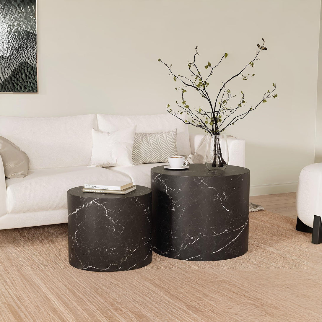 Leslie Round Side Table - Set of 2 - Black