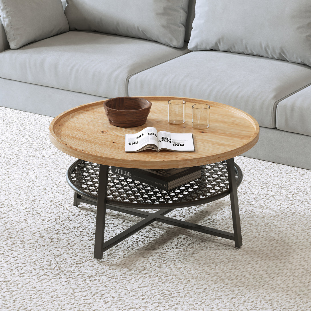 Edgar Coffee Table 80cm - Oak + Black