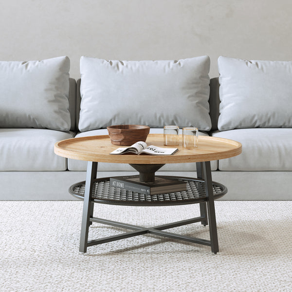Edgar Coffee Table 80cm - Oak + Black