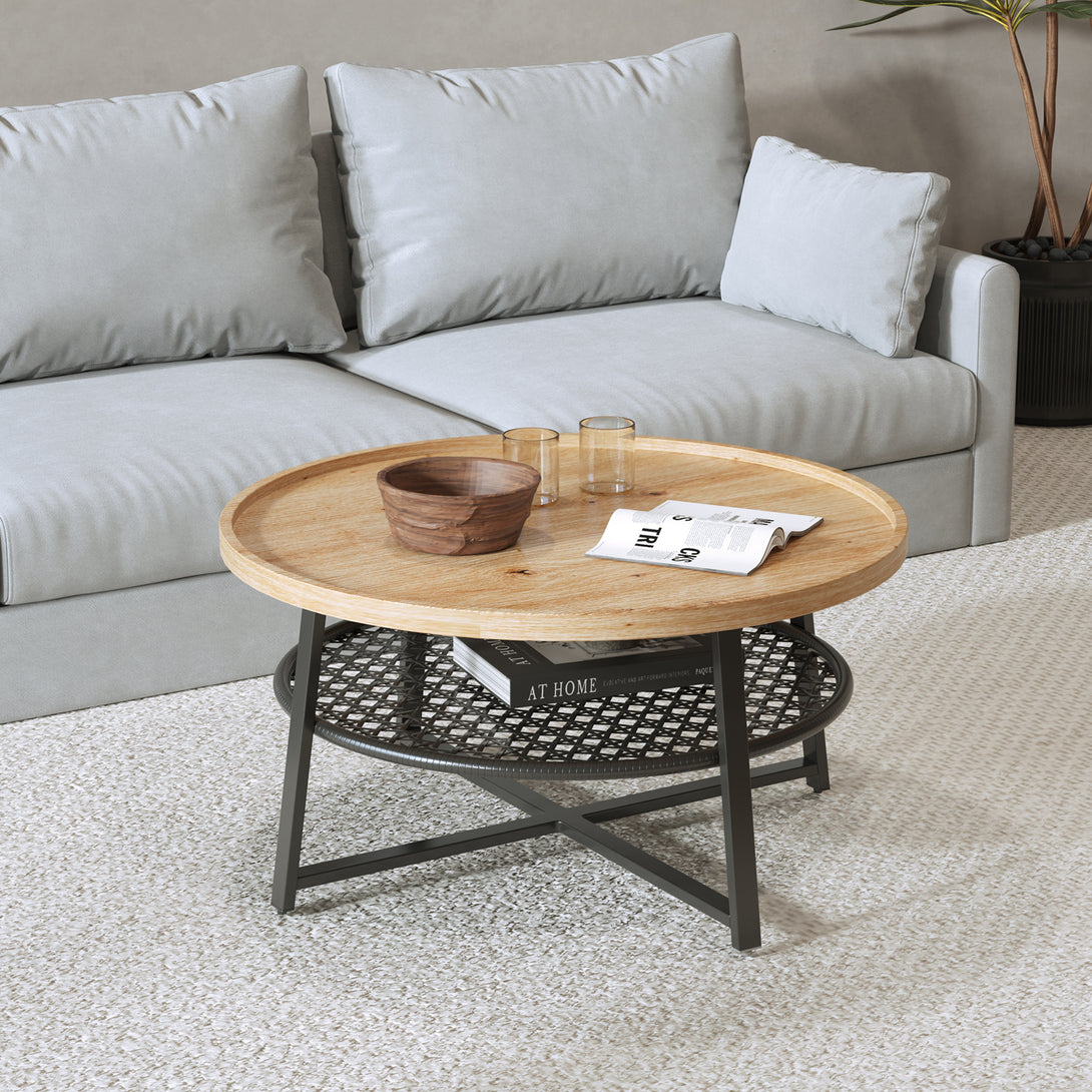 Edgar Coffee Table 80cm - Oak + Black