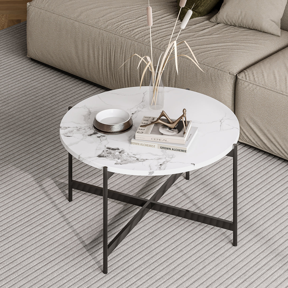Cade Round Coffee Table 80cm - White + Black